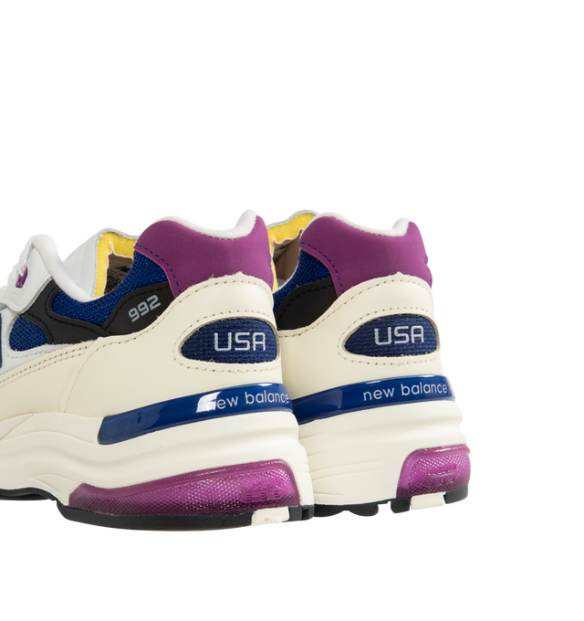 Image 3 of 5 - MULTI - NEW BALANCE Made in USA 992 Sneaker featuring mesh upper, leather and synthetic overlays, ABZORB cushioning at heel and forefoot, ENCAP midsole cushioning, reflective accents designed to catch the light and TPU back tab.