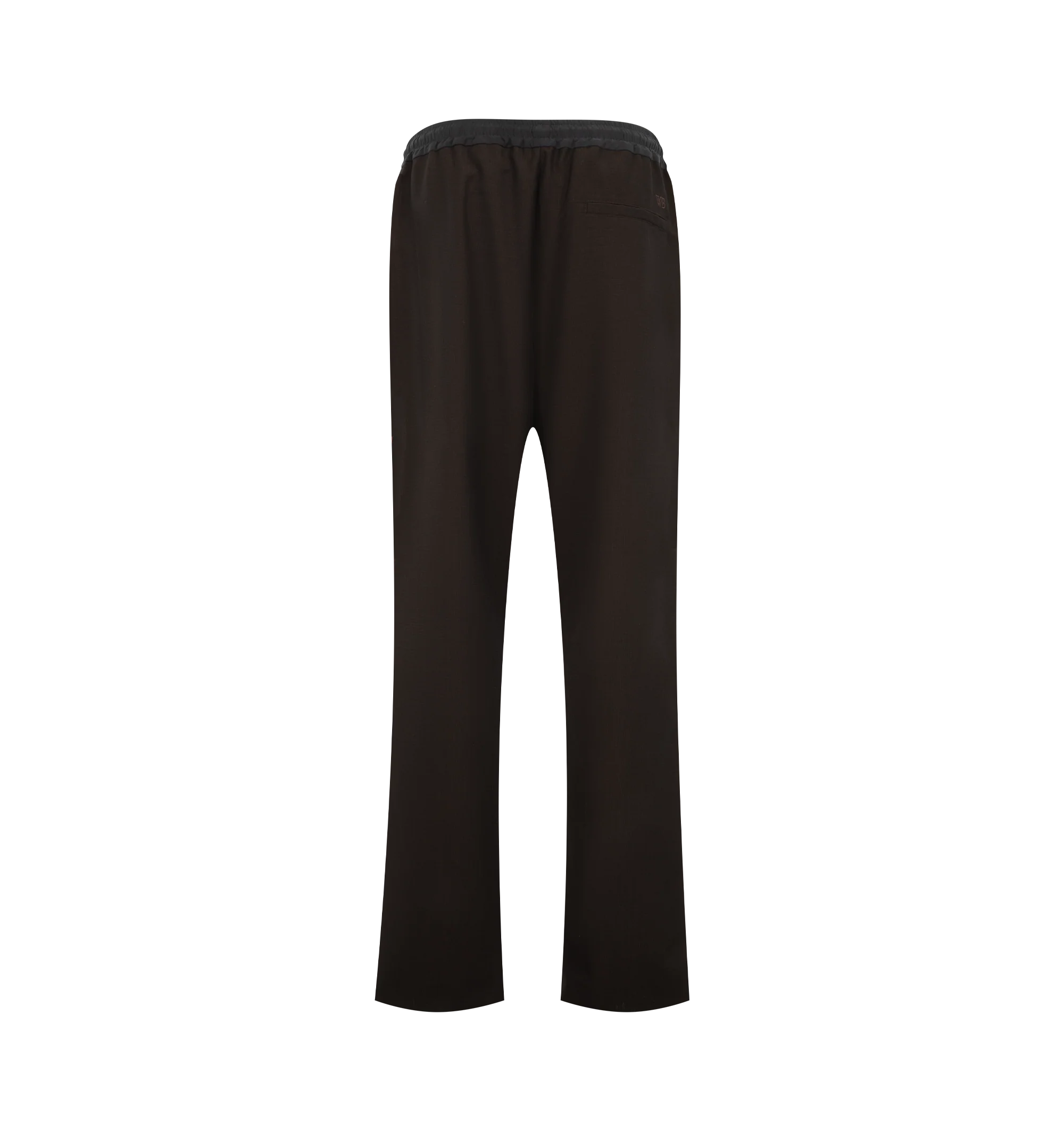 Image 2 of 3 - BROWN - Wales Bonner Men's Energy Trouser is crafted from crespo wool and silk and features a refined tailored silhouette with a concealed drawstring elasticized waistband for elevated comfort. Detailed with front pleats, slip pockets, contrast ribbing along the side legs, and an embroidered WB logo at the back, these trousers balance classic tailoring with the brand's distinctive sportswear influences. Main Material: 100% Virgin Wool. Trim 1: 100% Silk. Trim 2: 100% Polyester. Pocket Lining: 