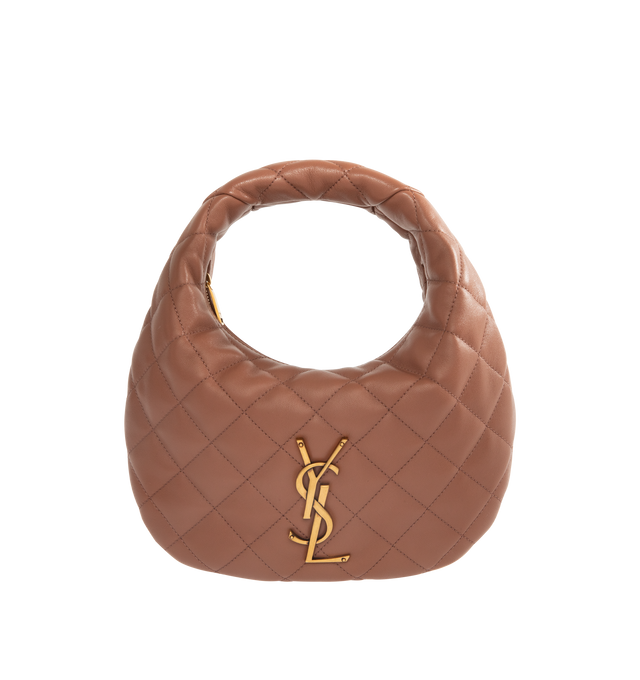 Image 1 of 3 - BROWN - SAINT LAURENT Icarino Bag in quilted nappa featuring baby version of the iconic Icar, with diamond-quilted topstitching, leather lining, bronze-tone hardware and zip closure. 6.7-10.2" x 5.1" x 1.2". Lambskin. Made in Italy.