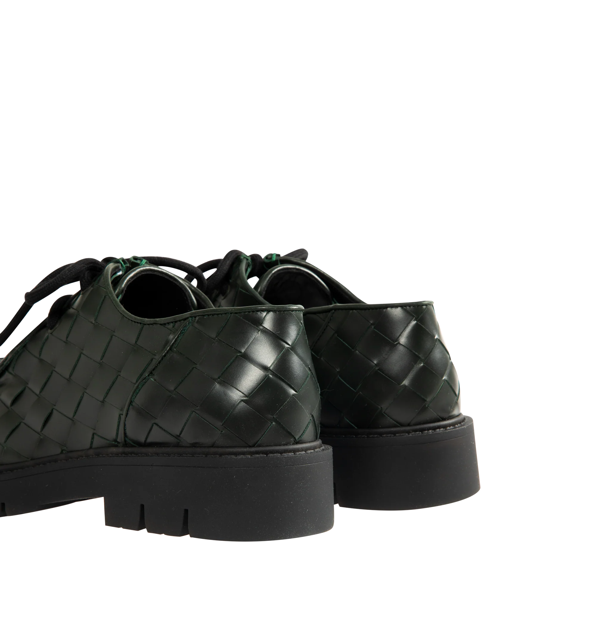Image 3 of 4 - GREEN - Bottega Veneta Men's Haddock Dark Green Lace-Up Shoe in smooth calfskin with all-over Intrecciato craftsmanship. Upper and lining: calfskin leather. Rubber outsole. Made in Italy.