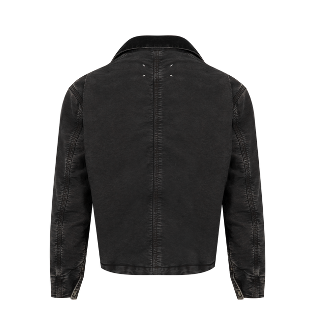 Image 2 of 3 - BLACK - MAISON MARGIELA Denim Sports Jacket featuring istressed effect, point collar, front button closure, button cuffs, chest flap pockets with button closure and four stitches moniker at the back.