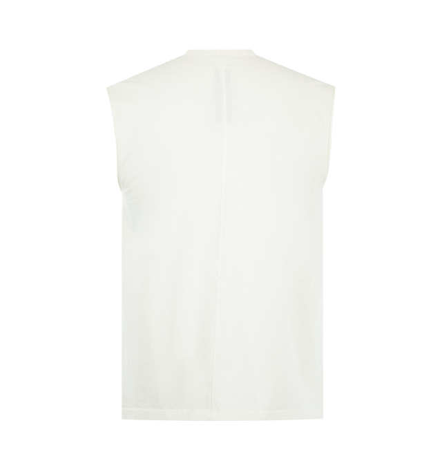 Image 3 of 3 - WHITE - RICK OWENS SL Brad T featuring relaxed fit, crew neck, sleeveless, graphic print at front and rolled raw hem at armholes. 100% cotton. Made in Italy 