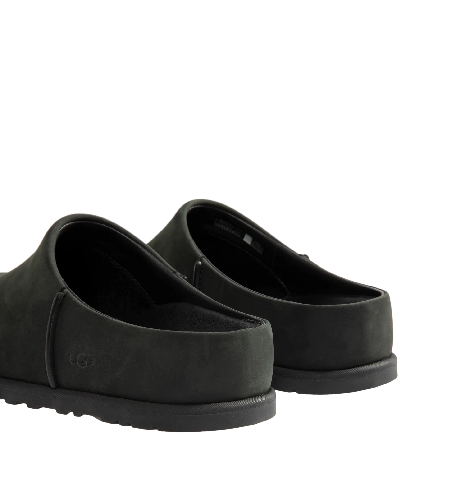 Image 3 of 4 - BLACK - UGG Men's Otzo Clog built with a luxe nubuck upper, thoughtful knit + leather lining, and a contoured footbed for steady movement. This clog has easy slip-on style with all-day comfort. Waterproof leather, nubuck upper, leather and wool jersey lining with peppermint-based anti-odor treatment. Contoured EVA footbed, lightweight rubber outsolewith embossed UGG logo. 