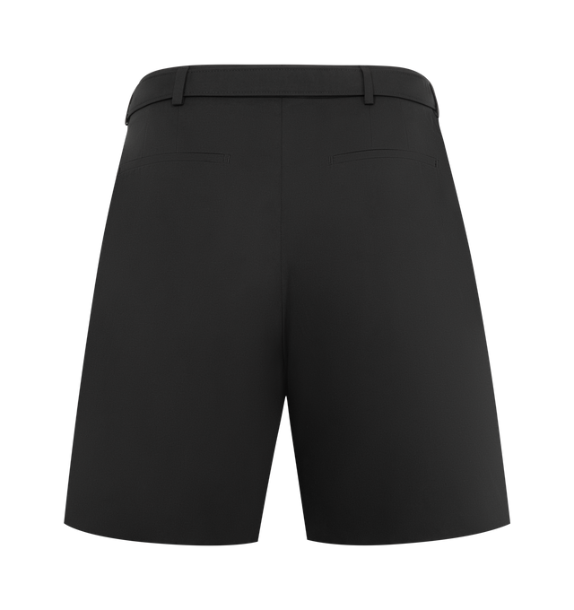 Image 2 of 3 - BLACK - SAINT LAURENT Belted Shorts in cotton poplin featuring belted tailored bermuda shorts made with certified cotton with a wide-leg, double-pleat, concealed front button and zip closure, two slash pockets at the front, two welt pockets at the back and adjustable pin-buckle belt. 100% cotton. Made in Italy.