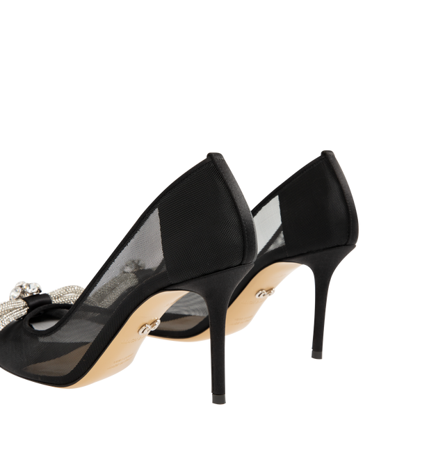 Image 3 of 4 - BLACK - MACH MACH Double Bow Mesh Pumps featuring a high stiletto heel, crystal double bow detailing, pointed toe and mesh upper. The heel height measures 85mm. Made in Italy.