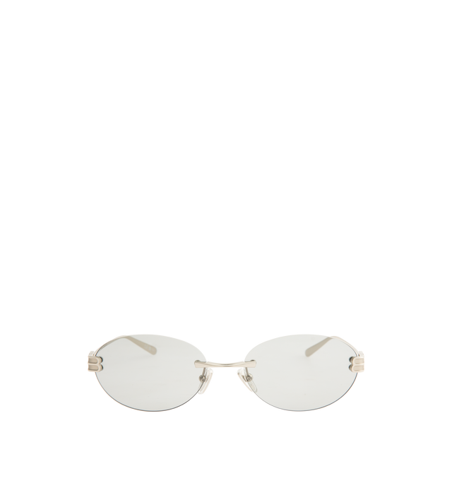 Image 1 of 3 - GREY - BALENCIAGA Gossip Oval AF Sunglasses featuring full metal temples and rimless frame, oval shape, adjusted fit, hidden hinges within the BB logo and adjustable nose pads with BB logo. 100% UVA/UVB protection. Made in Japan.