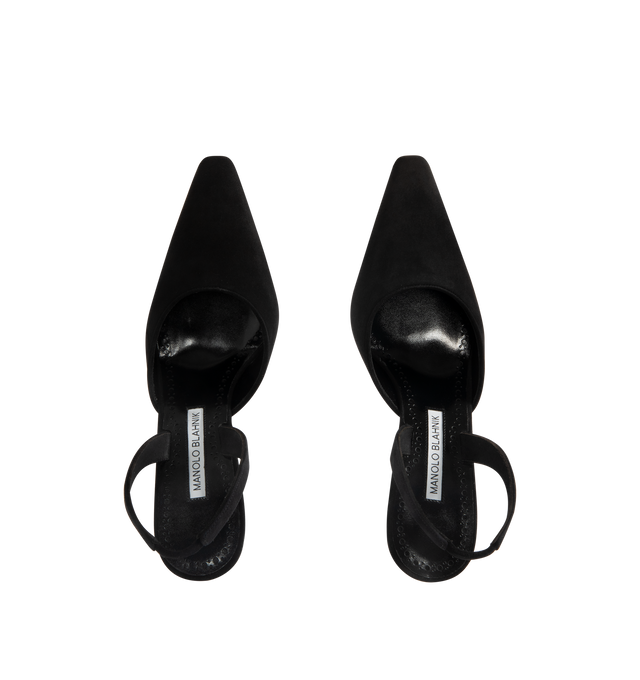 Image 4 of 4 - BLACK - MANOLO BLAHNIK Borelapla Slingback Pump featuring suede upper, point toe, elasticated slingback strap, leather insole and leather sole. Heel measures 90mm. Made in Italy. 