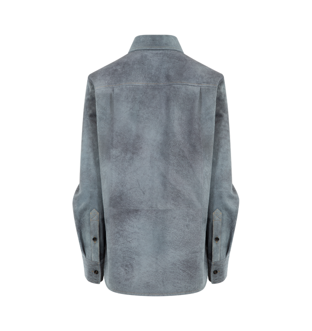 Image 2 of 3 - GREY - BOTTEGA VENETA Cloudy Suede Shirt featuring detachable suede throat latch, button closure, unlined and regular fit. Lambskin. Made in Italy.