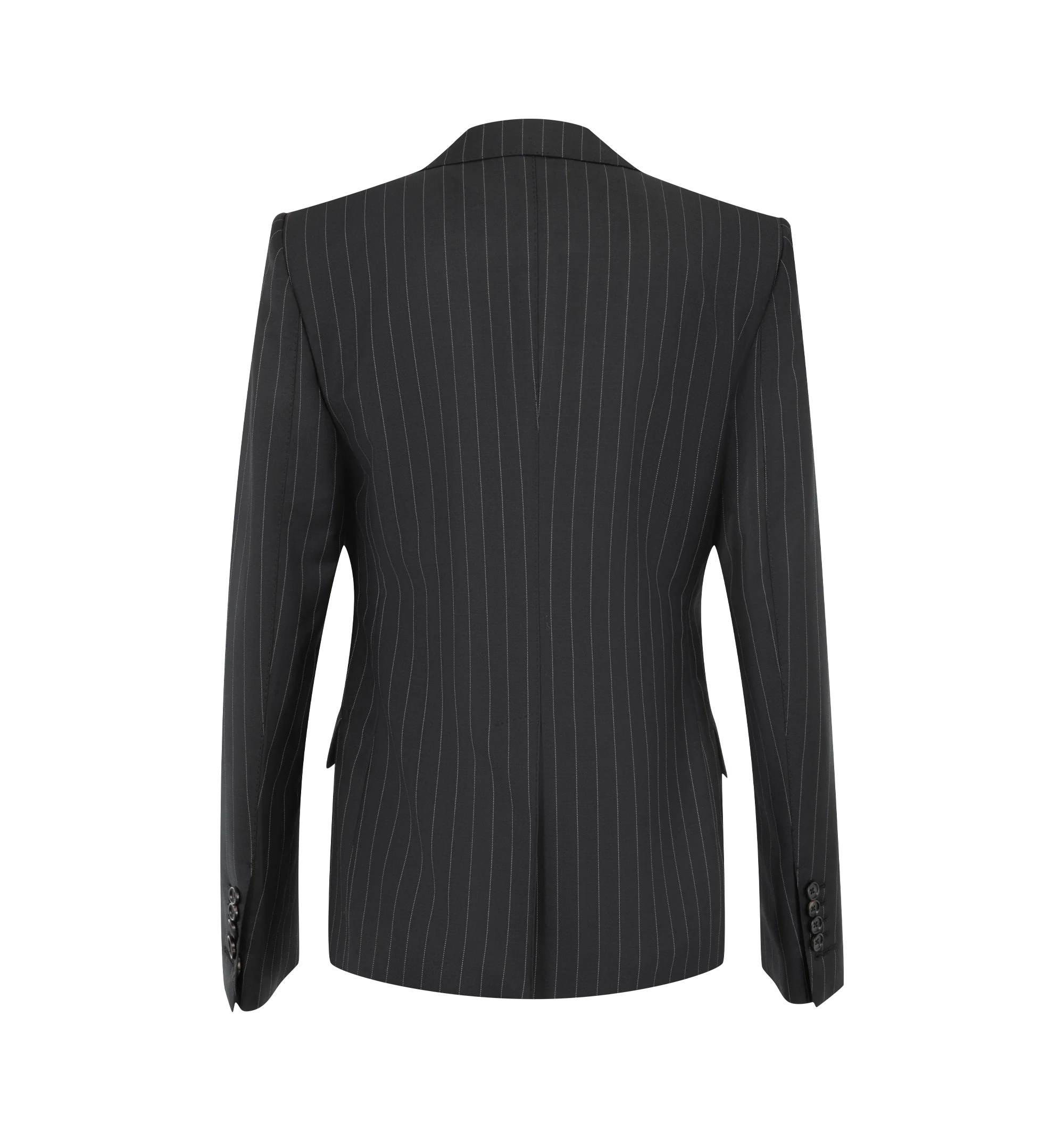 Image 2 of 2 - BLACK - Tom Ford Women's Chalk Stripe single breasted  jacket is made of a striped wool blend , with a slightly curved sleeve shape, tailored shoulder pads and flap pockets.  Main material: Wool. Made in Italy. 