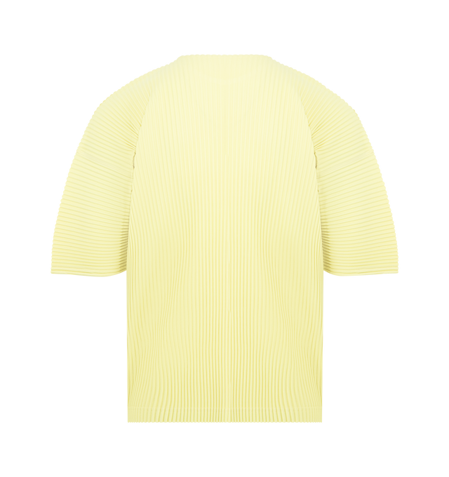 Image 2 of 2 - YELLOW - ISSEY MIYAKE Tee featuring round-neck, short-sleeves, ease of drying, lightweight and pleats throughout. 100% polyester.