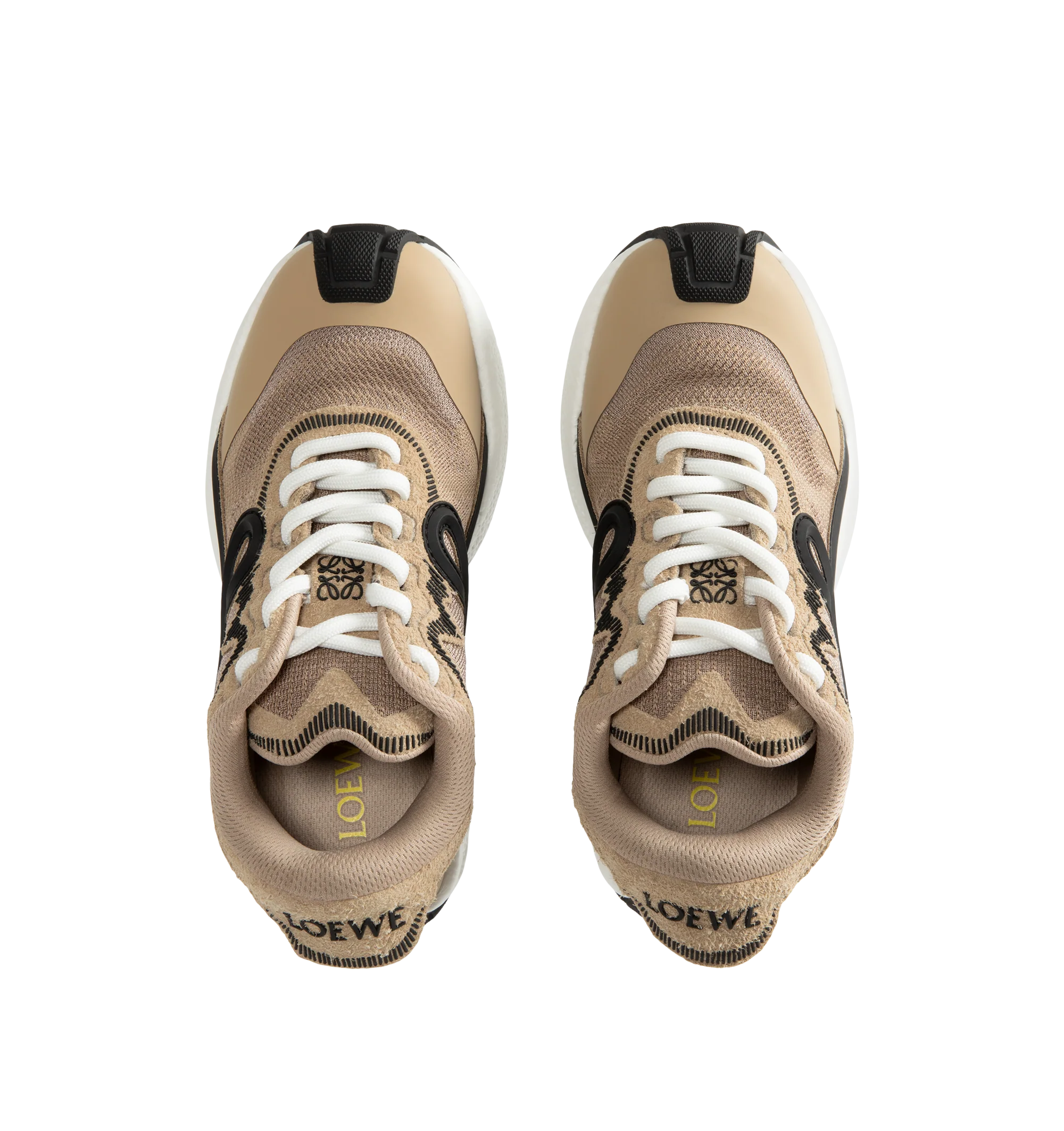 Image 5 of 5 - NEUTRAL - Loewe Women's Pogo Sneakers are crafted from technical knit and suede and feature a bold silhouette with a layered upper and textured two-piece sole. Designed with double laces, the signature L monogram at the side. Main Material: Technical Knit and Suede. Lining: Technical Fabric. Sole: Rubber. Heel Height: 4 cm. Made in Italy. 