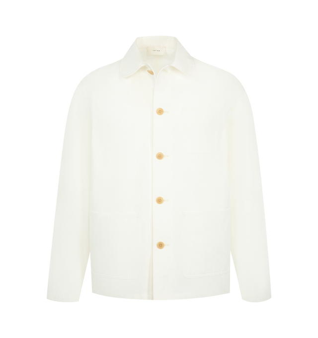Image 1 of 2 - WHITE - THE ROW Ozaia Jacket featuring collared jacket with loose fit and button front closure. Made in Italy.