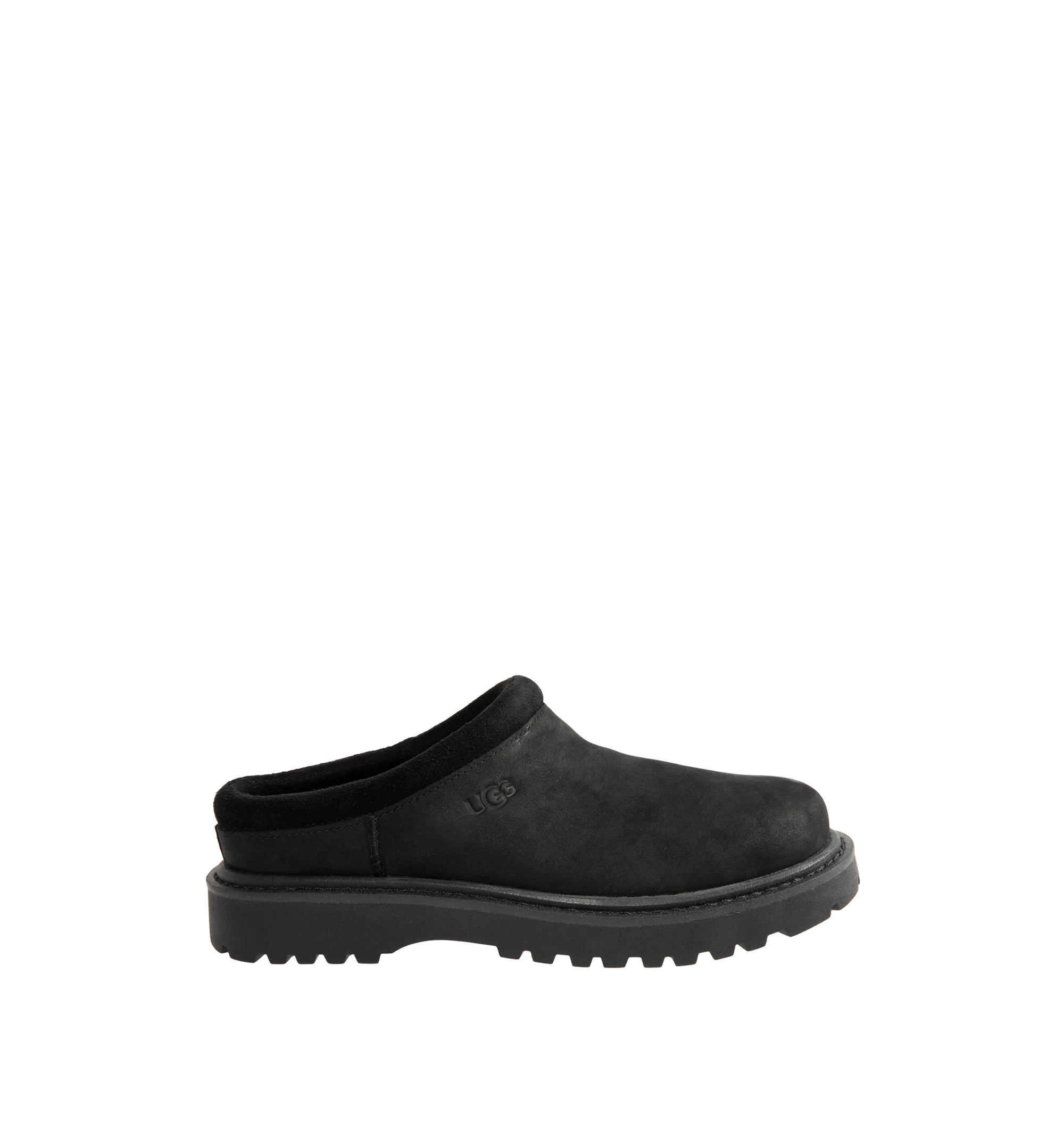 Image 1 of 4 - BLACK - UGG Men's Birch Clog II is crafted from premium suede and features a slip-on clog silhouette with a soft lining and cushioned footbed for exceptional everyday comfort. These designer clogs combine UGG's signature cozy feel with durable construction, making them a versatile choice for both indoor and outdoor wear. Main Material: Suede. Lining: Soft Textile. Sole: Rubber.