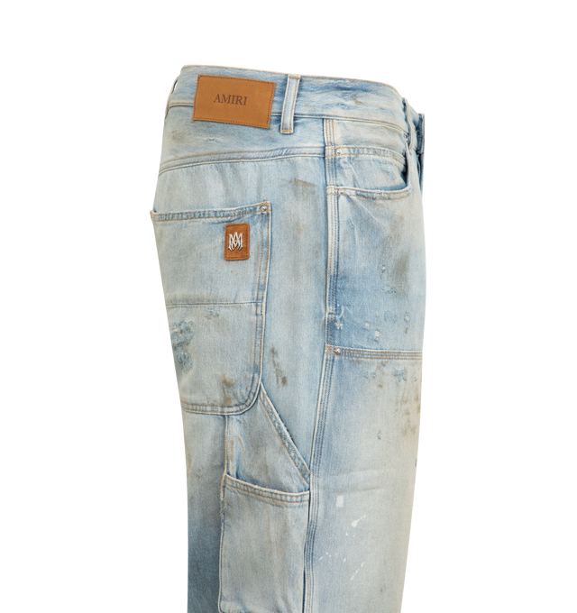Image 3 of 3 - BLUE - AMIRI Lightweight Carpenter Jean featuring straight-leg, a whiskering effect, belt loops, paneled detailing, classic five pockets, side cargo pocket, and side hammer loop. 100% cotton.