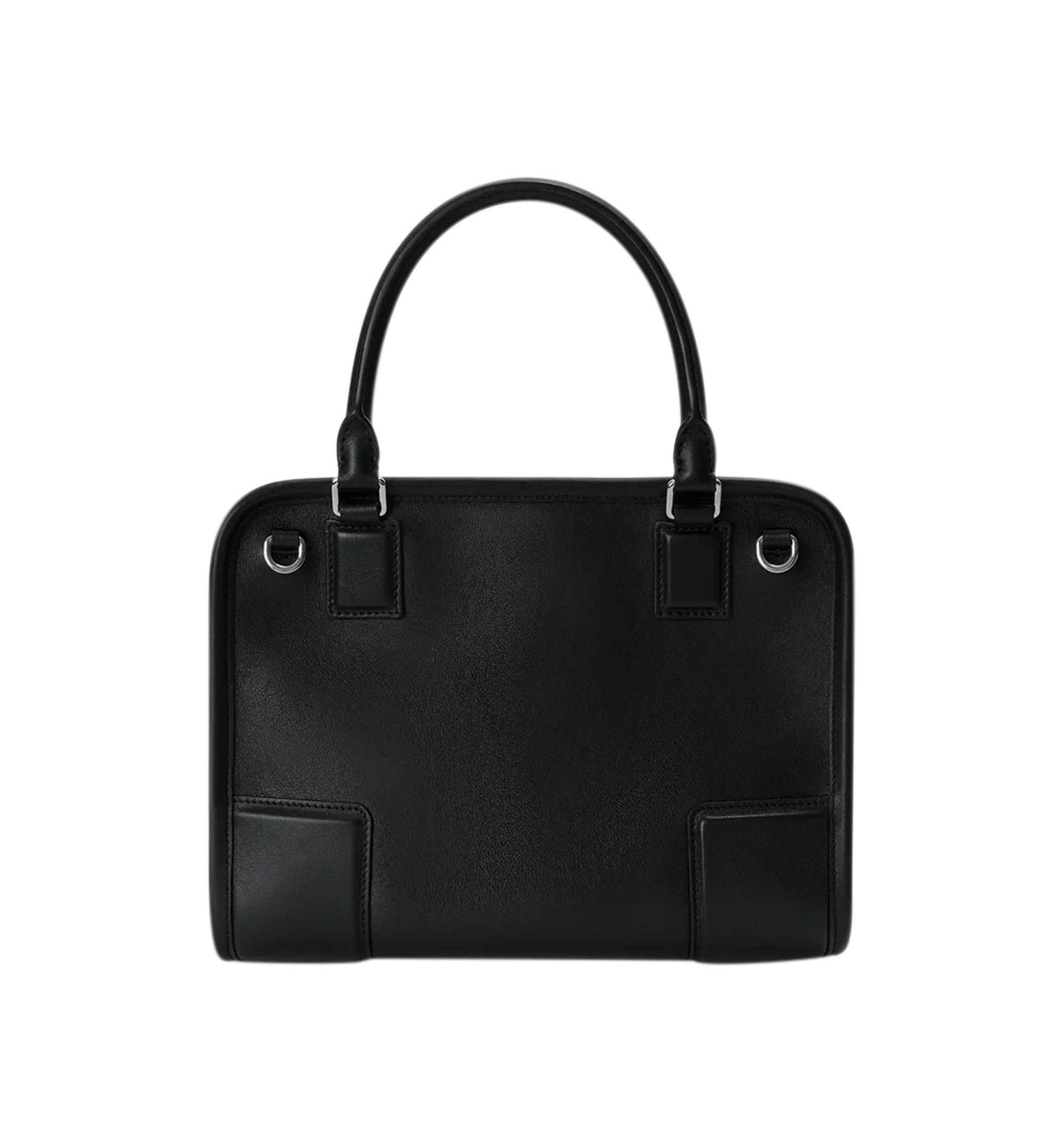 Image 8 of 16 - BLACK - Loewe Small Amazona 180 Bag in leather features a relaxed silhouette anchored by a single toron top handle, designed to be carried open, while a concealed closure secures the main compartment, three carry options: short handle, removable shoulder strap and crossbody, zip closure with two leather zip pullers, two compartments, main compartment closed with magnetic closure, internal flat pocket, left side d-ring for customization, nappa lambskin lining, and embossed double L branding.