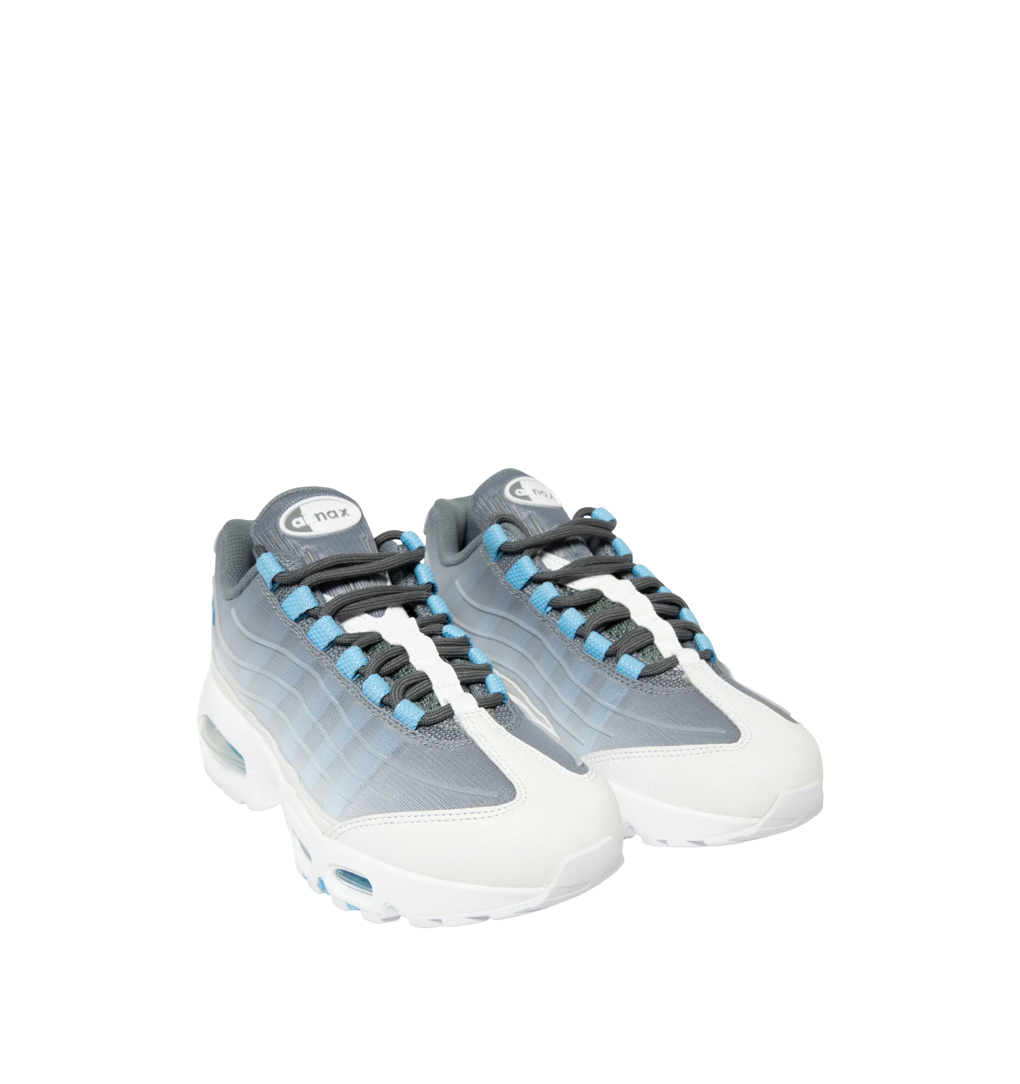Image 2 of 5 - BLUE - Nike Men's Air Max 95 Big Bubble Sneaker featuring textile and synthetic leather, visible Max Air cushioning, flex grooves in the midsole and outsole, foam midsole and rubber outsole.