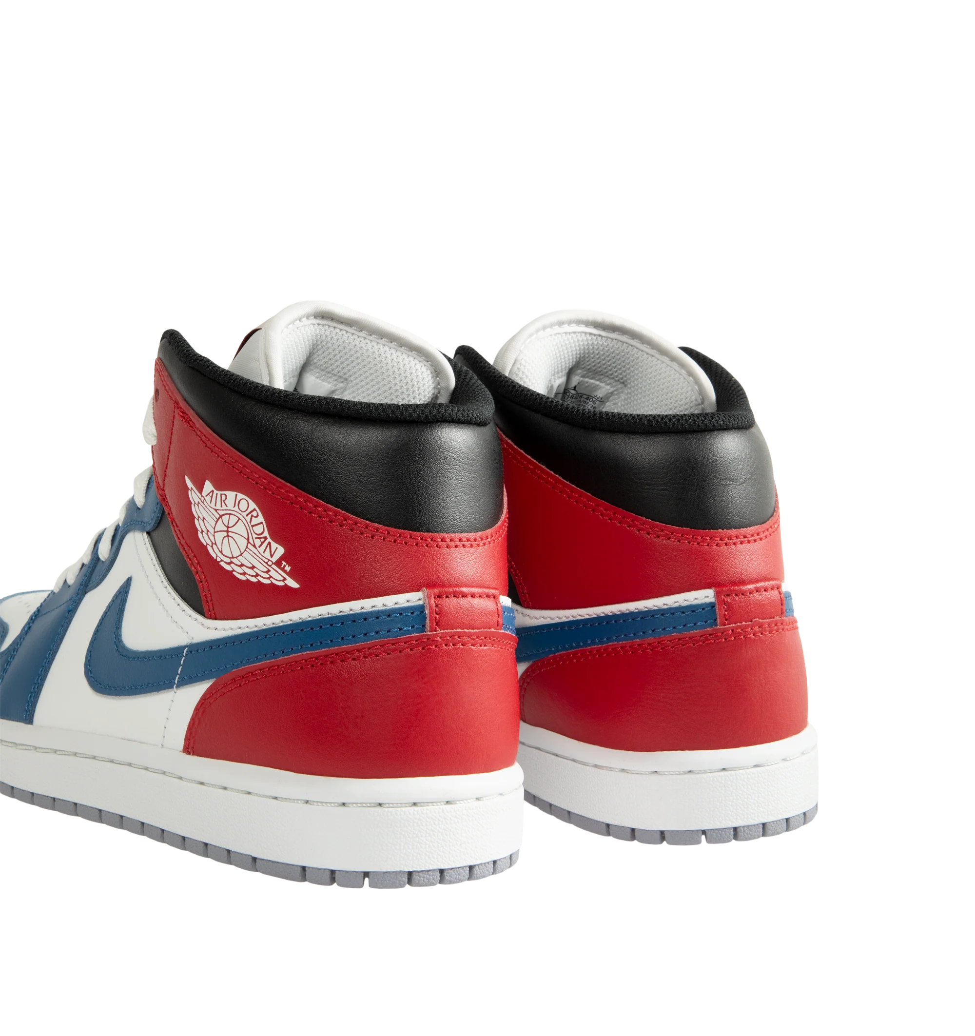 Image 3 of 5 - MULTI - Men's Air Jordan 1 Mid Sneakers feature a leather, synthetic leather, and textile upper with the iconic mid-top silhouette for a timeless heritage look. These lifestyle sneakers combine lightweight Nike Air cushioning, a foam midsole, and a durable rubber outsole with a pivot-circle traction pattern for lasting comfort, support, and reliable grip. Main Material: Leather, Synthetic Leather, and Textile. Midsole: Foam with Nike Air Cushioning. Sole: Rubber. 
