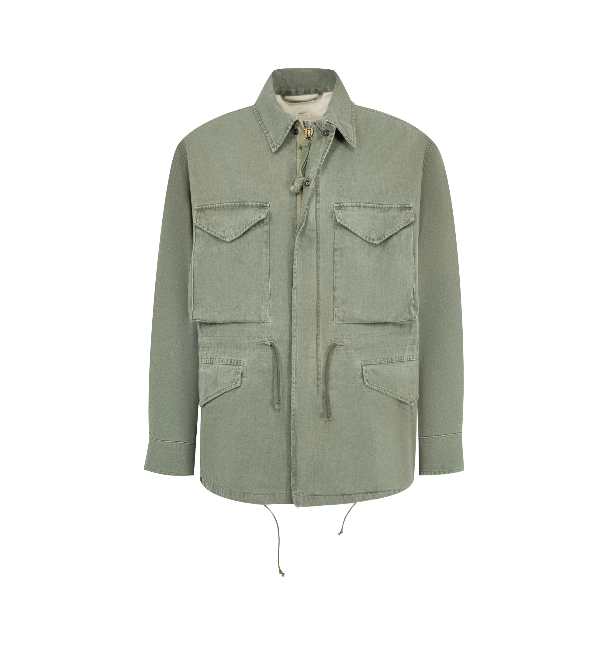 Image 2 of 3 - GREEN - A.Presse Men's Vintage US Army M-43 Field Jacket is crafted from cotton and features a military-inspired silhouette based on the iconic U.S. Army M-43 field jacket. Designed with a vintage-treated finish that recreates the appearance and texture of an authentic archival garment, offering a worn-in character unique to each piece. Main Material: 100% Cotton.