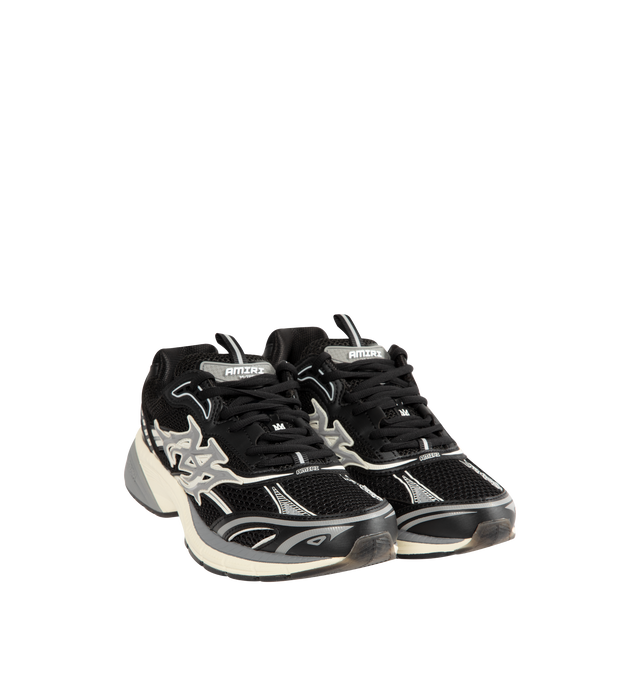 Image 2 of 5 - BLACK - Amiri Mens Ma Tech Sneakers feature a mesh and leather upper with contrast detailing and signature MA icon. Designed with a lace-up closure and durable rubber outsole inspired by technical running shoes. Upper: Leather, Polyester, and Rubber; Sole: Rubber. Made in Vietnam. 