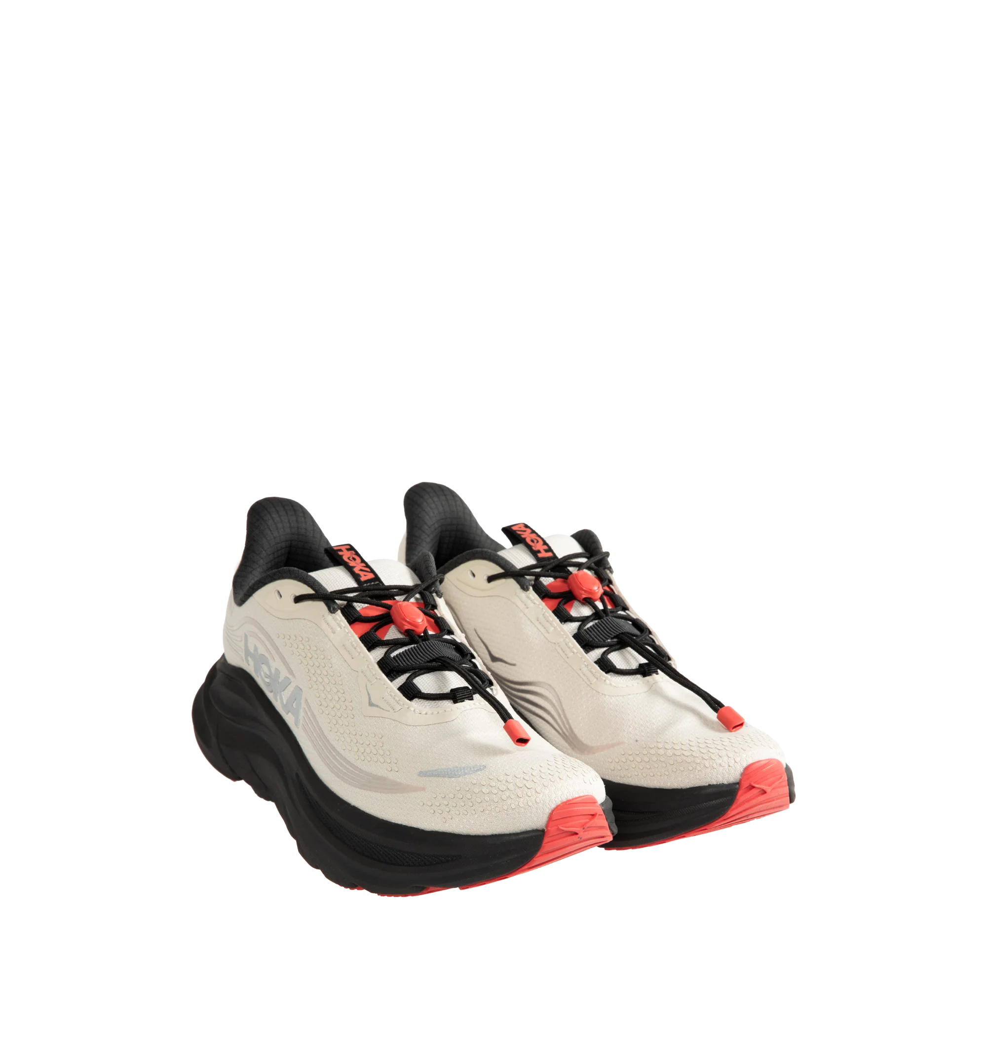 Image 2 of 5 - NEUTRAL - Hoka Men's Clifton 11 GTX Running Sneakers feature a closed-mesh upper with a GORE-TEX Invisible Fit membrane and PFC-free water-repellent treatment. An adjustable speed-lace system with toggle, reflective details, a compression-molded EVA midsole, and a Durabrasion rubber outsole with forefoot traction pods complete the weather-ready design. Upper: Mesh with GORE-TEX Membrane. Midsole: EVA Foam. Sole: Rubber. Heel-to-Toe Drop: 8 mm.