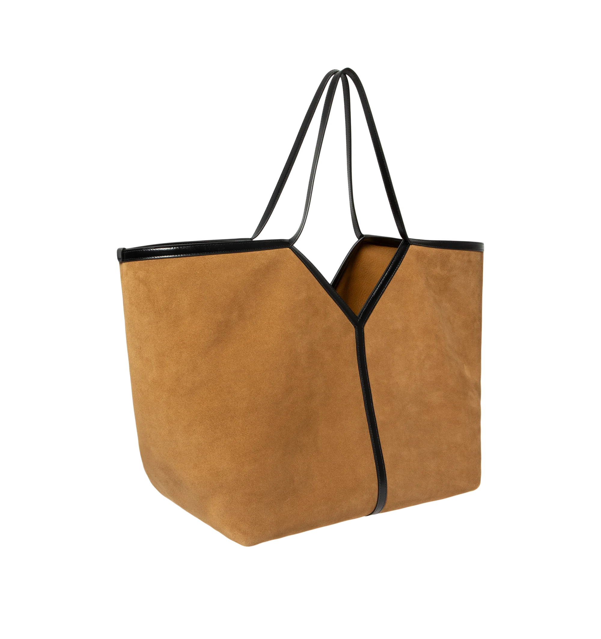Image 2 of 3 - BROWN - Saint Laurent Womens Slim Tote Bag is crafted from velour grained leather. Features a spacious silhouette, suede lining, subtle Y-stitched signature, hook closure, interior zip pocket, and top handles. Main Material: Suede Leather; Lining: Suede. Made in Italy.