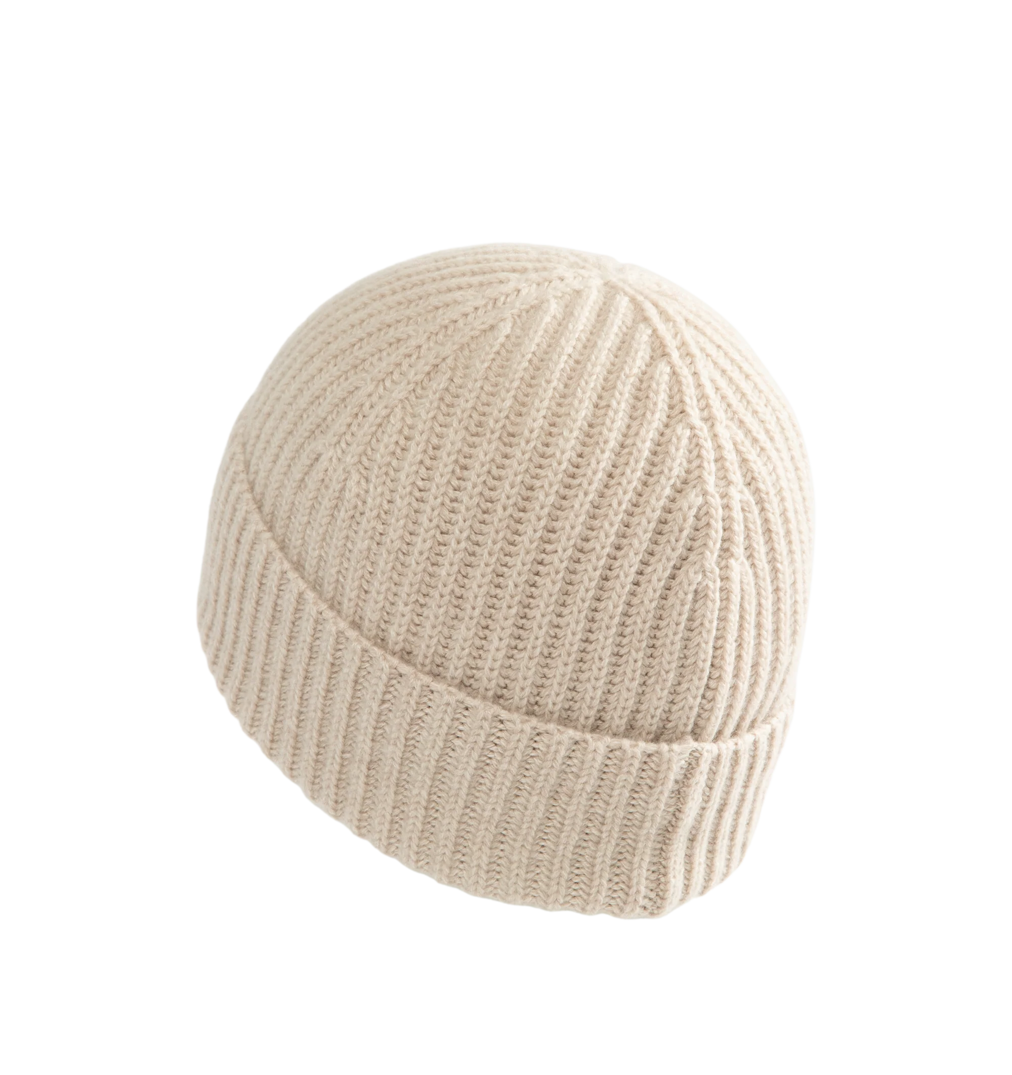 Image 2 of 2 - NEUTRAL - Loewe Men's Beanie is crafted from light beige ribbed cashmere knit and features a short silhouette with a turn-up cuff. A Loewe leather patch at the front completes the design. Main Material: 100% Cashmere. Made in Italy.