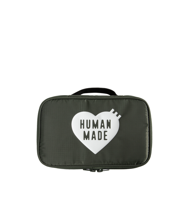 Image 1 of 4 - GREEN - HUMAN MADE Vanity Case featuring iconic heart logo on the front, handle with a logo print and zip closure. 100% polyester.