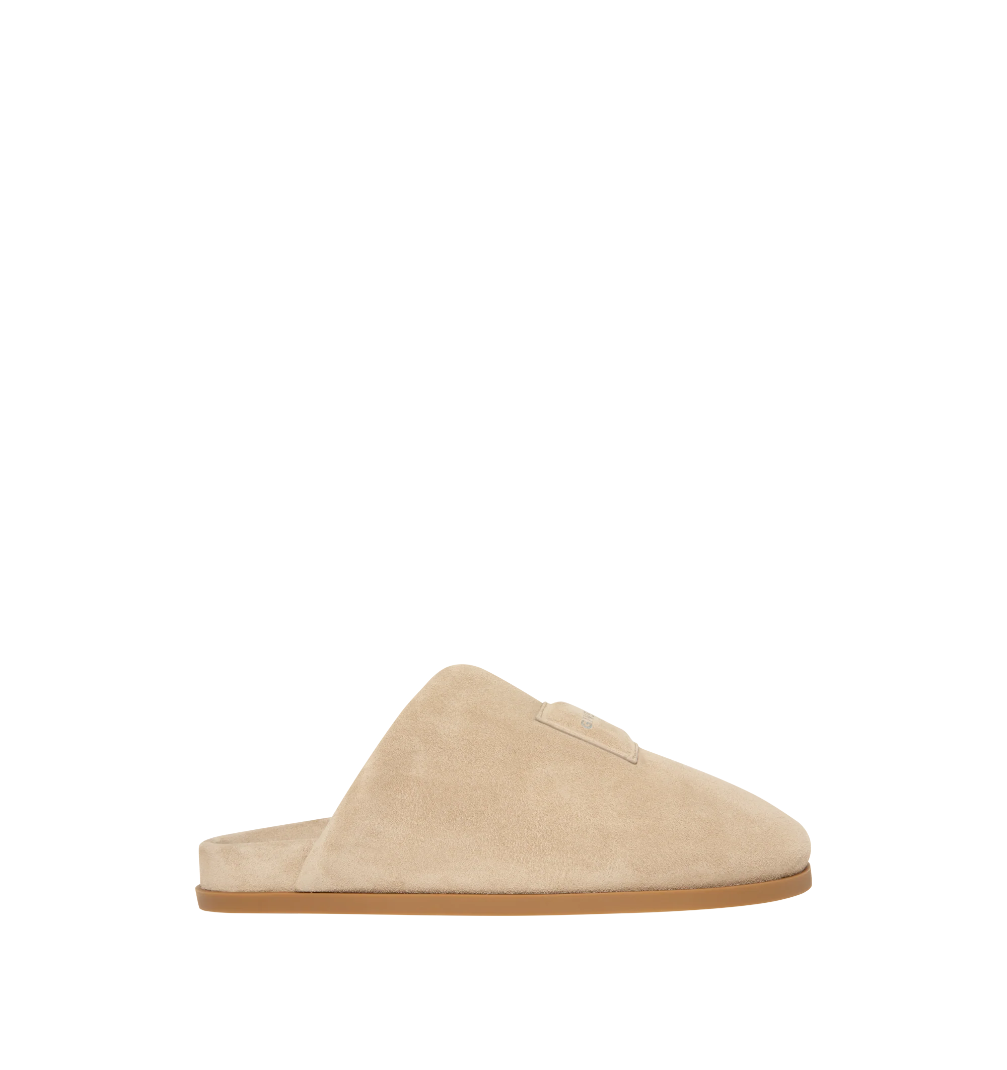 Image 1 of 5 - NEUTRAL - Givenchy Puffy Mules in Suede are crafted from supple calfskin suede and feature the house's signature Puffy silhouette with an asymmetric, slip-on design. Designed with a tonal padded label accented by a silvery Givenchy Paris logo, a branded leather insole, and a raised Givenchy signature beneath the sole, the mules combine comfort with a refined contemporary aesthetic. Main Material: 100% Calfskin Leather. Lining: 100% Calfskin Leather. Made in Italy.