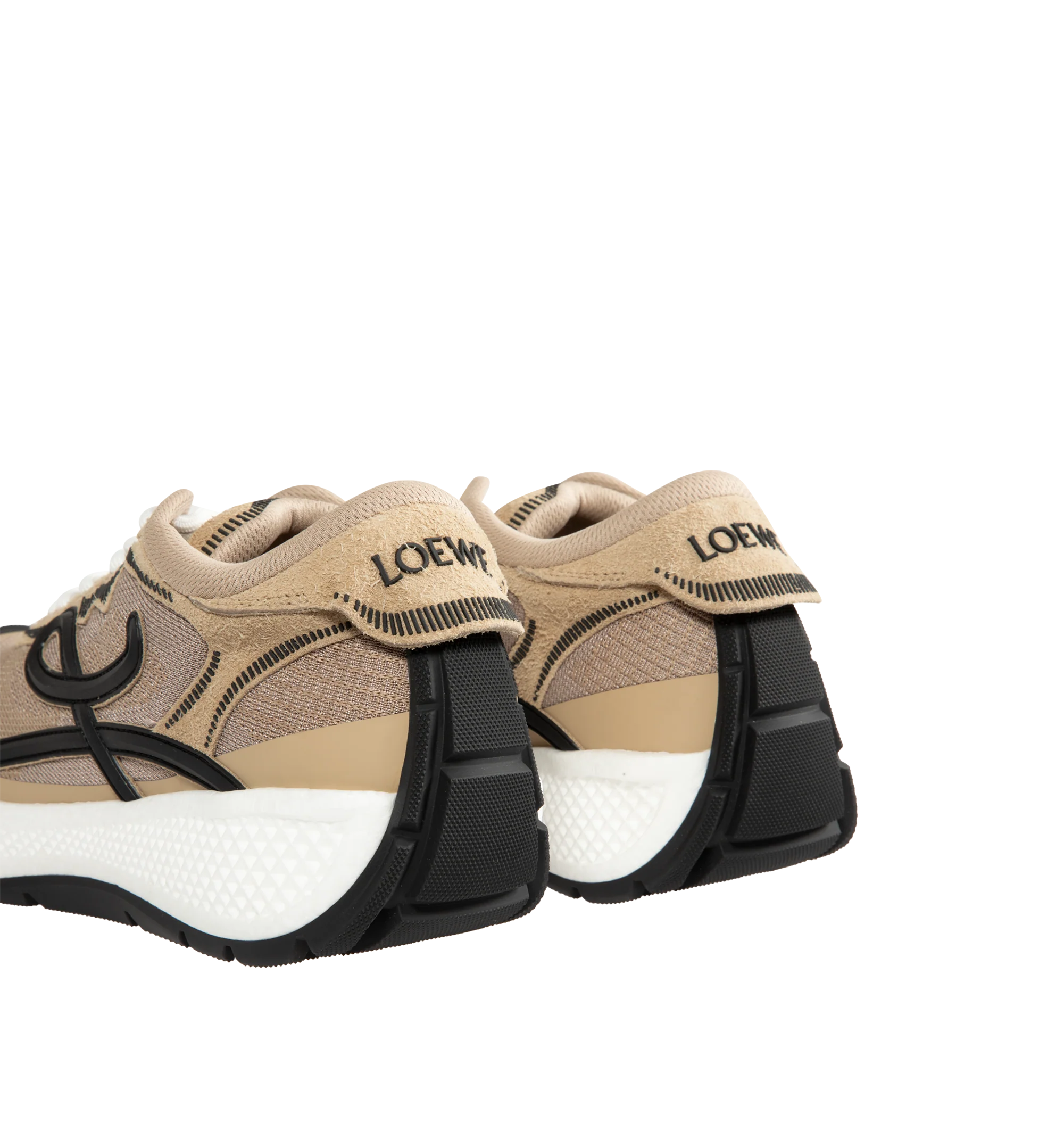 Image 3 of 5 - NEUTRAL - Loewe Men's Pogo Sneakers are crafted from technical knit and suede and feature a bold silhouette with a layered upper and textured two-piece sole. Designed with double laces, the signature L monogram at the side. Main Material: Technical Knit and Suede. Lining: Technical Fabric. Sole: Rubber. Heel Height: 4 cm. Made in Italy.