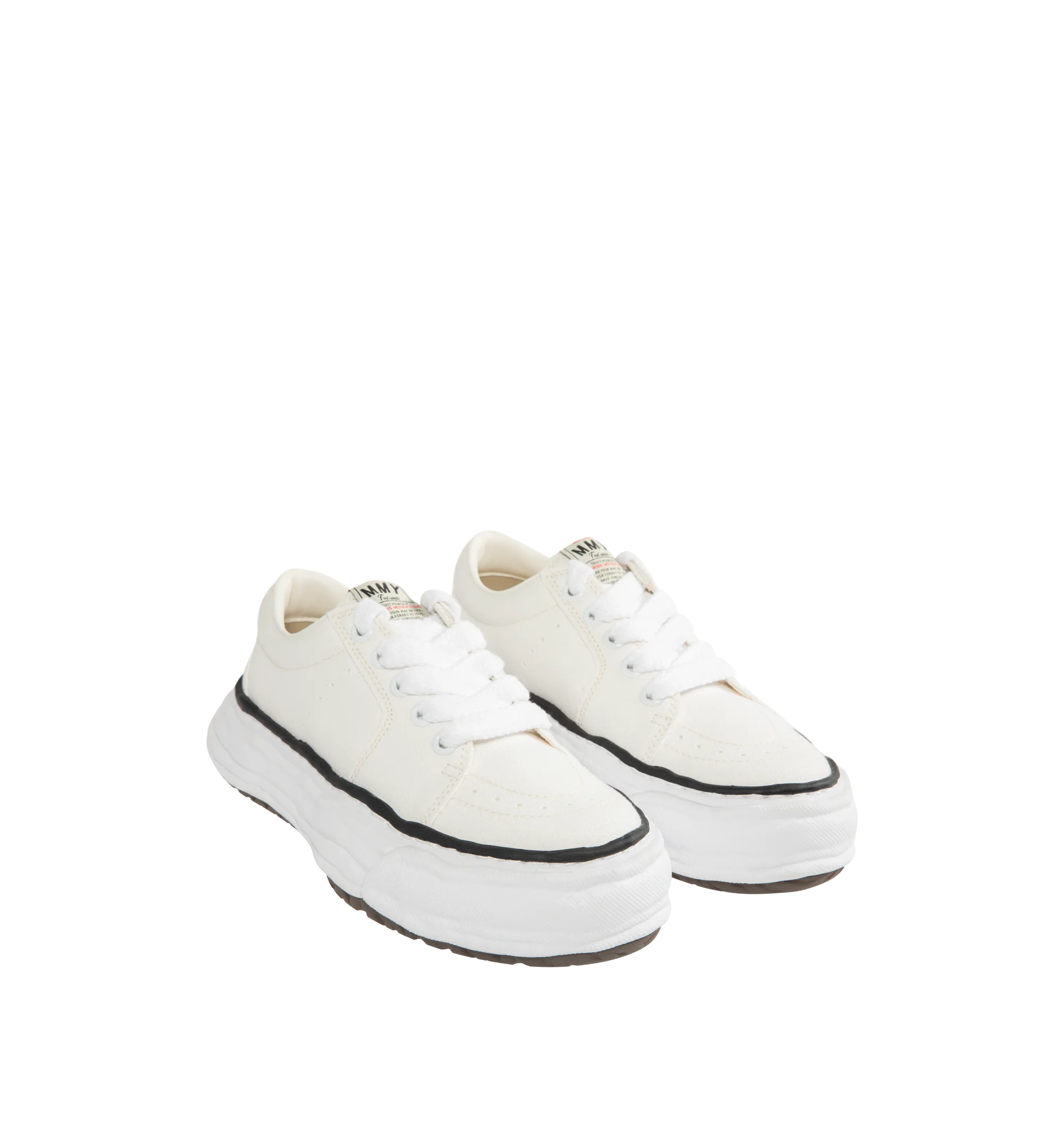 Image 2 of 5 - WHITE - Maison Mihara Yasuhiro Men's Eric Sneakers feature the brand's signature hand-sculpted OG sole, a mixed-material suede and canvas upper, and distinctive toe stitching for a bold contemporary look. Designed for the Spring/Summer 2026 collection, these designer low-top sneakers combine Maison Mihara Yasuhiro's experimental aesthetic with everyday comfort, while the handcrafted-inspired sole and intentional vintage detailing create a truly distinctive silhouette. Main Material: Cow Leath 