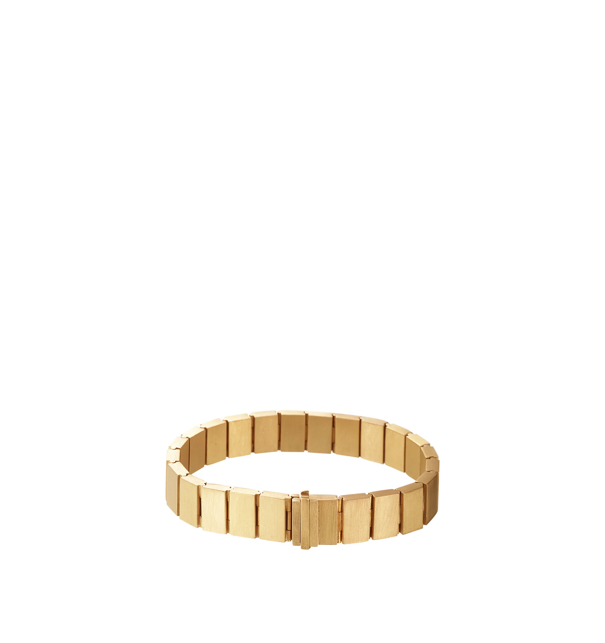 Image 1 of 2 - GOLD - Eli Halili Gold Watch Link Bracelet is handcrafted from solid 22K gold and features sculptural watch-link-inspired cube links secured with a signature latch clasp. Designed and hand forged in New York, this designer fine jewelry bracelet showcases Eli Halili's artisanal craftsmanship and timeless aesthetic, creating a bold yet refined statement piece for everyday wear. Main Material: Solid 22K Gold. Closure: Latch Clasp. Length: 7.75 in.For personal consultation and detailed informatio