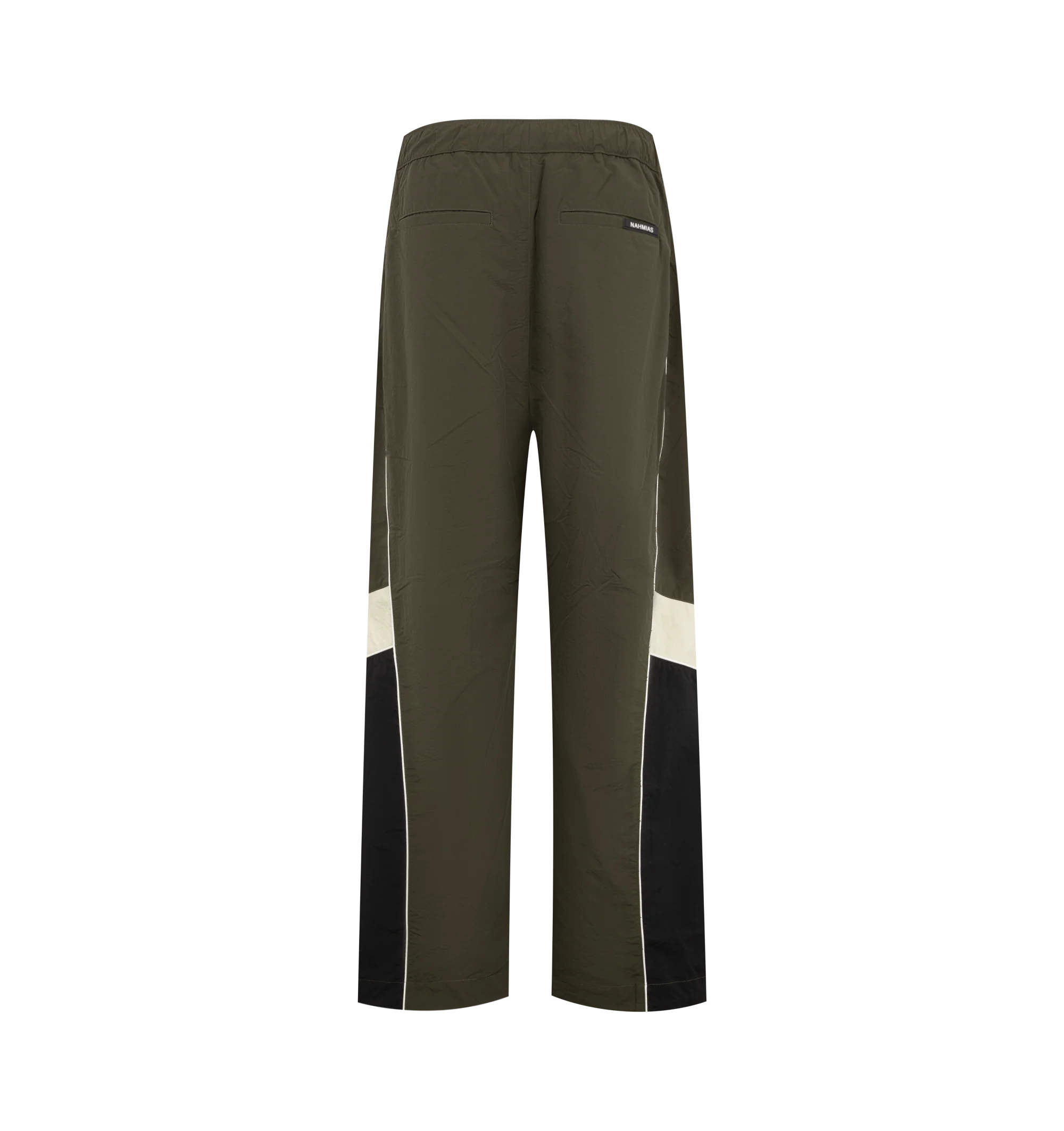 Image 2 of 4 - GREEN - Nahmias Men's Warm Up Pants are crafted from premium performance fabric and feature a relaxed silhouette with an elasticated drawstring waistband, side pockets, and elasticated cuffs for a comfortable athletic-inspired fit. These designer track pants combine everyday functionality with Nahmias' signature luxury streetwear aesthetic, creating a versatile essential for casual wear and coordinated styling. Main Material: Premium Nylon Performance Fabric.