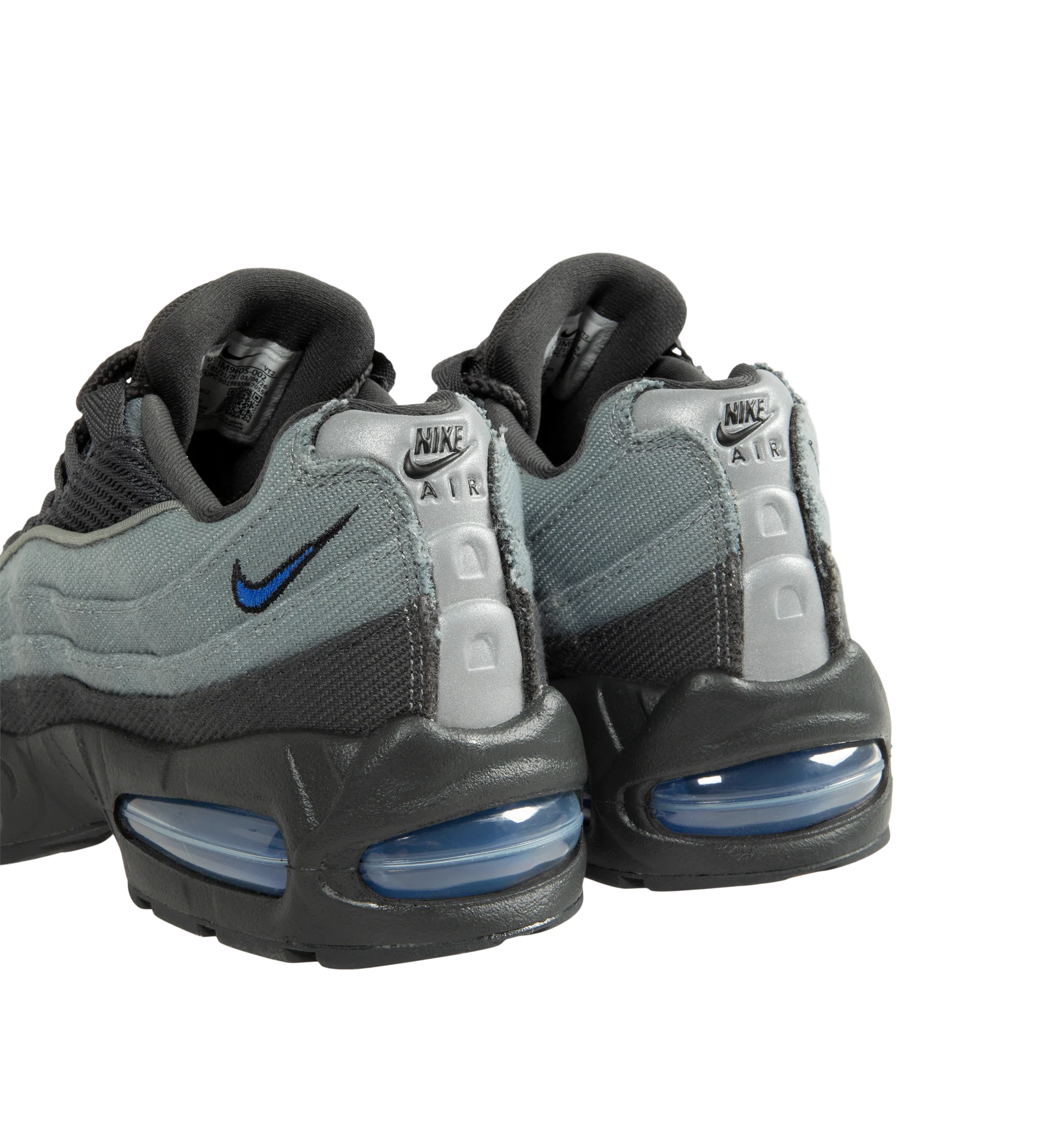 Image 3 of 5 - GREY - Nike Men's Air Max 95 Big Bubble Sneaker featuring textile and synthetic leather, visible Max Air cushioning, flex grooves in the midsole and outsole, foam midsole and rubber outsole.