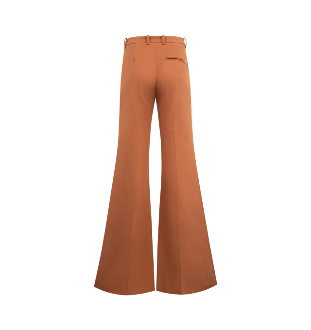 Image 2 of 3 - BROWN - CHLOE High-Rise Flared Tailored Pants in organic cotton canvas featuring front zipper, piped front  back pockets, belt loops, a gold-tone Horse Medal button and a Chlo logo triangle at the back. 100% cotton. 