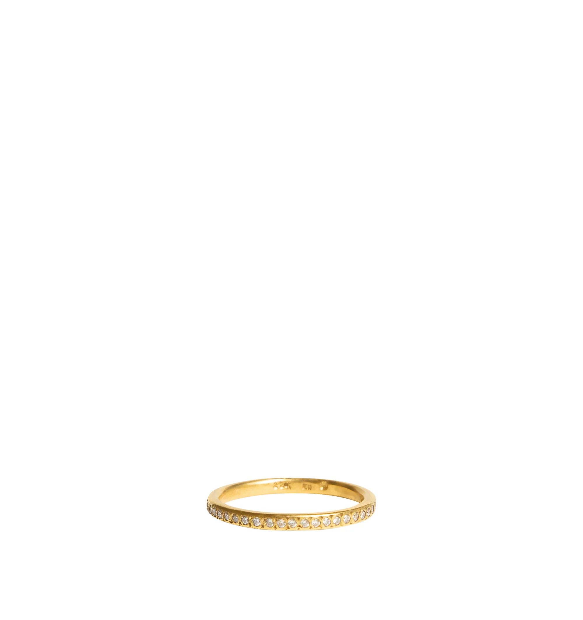Image 1 of 1 - GOLD - Eli Halili Diamond Thin Band Ring is handcrafted in rich 22K gold and features a refined slender silhouette set with diamonds around the entire band for continuous brilliance. Main Material: 22K Gold. Gemstones: Approximately 0.25 CTW Diamonds. Diamond Color: G. Diamond Clarity: VS1. For personal consultation and detailed information about jewelry, please contact our dedicated stylist team at personalshopping@hirshleifers.com. This item may be restricted for online purchase to internat