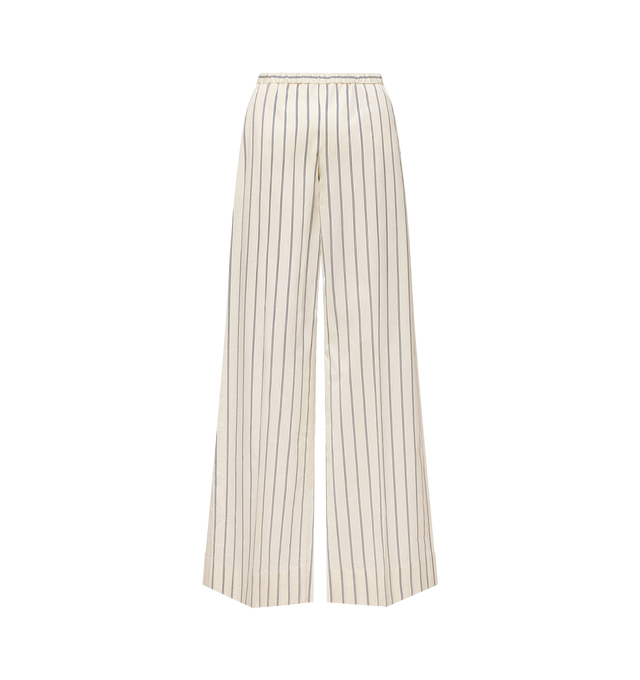 Image 1 of 2 - WHITE - MONCLER Striped Cotton Silk Pants featuring striped cotton and silk blend voile, invisible zipper closure, seam pockets, elasticized waistband and logo patch. 80% cotton, 20% silk.