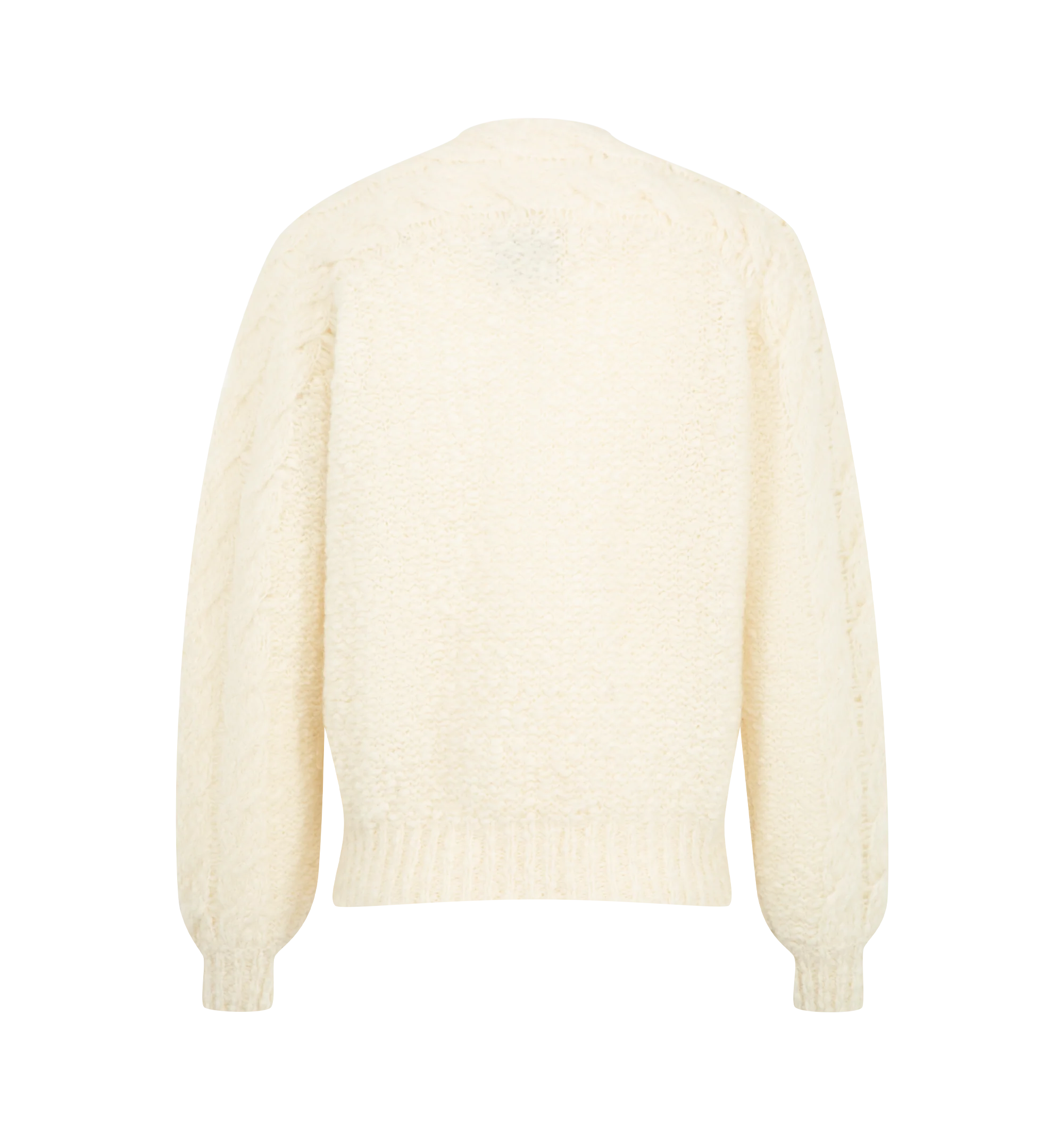 Image 2 of 2 - NEUTRAL - Isabel Marant Womens Ponara Pullover is crafted from brushed virgin wool knit. Features a straight fit, boat neckline, long raglan sleeves, cable-knit detailing at the front and sleeves, and ribbed cuffs and hem. Main Material: 86% Virgin Wool, 14% Polyamide. Made in Italy. 