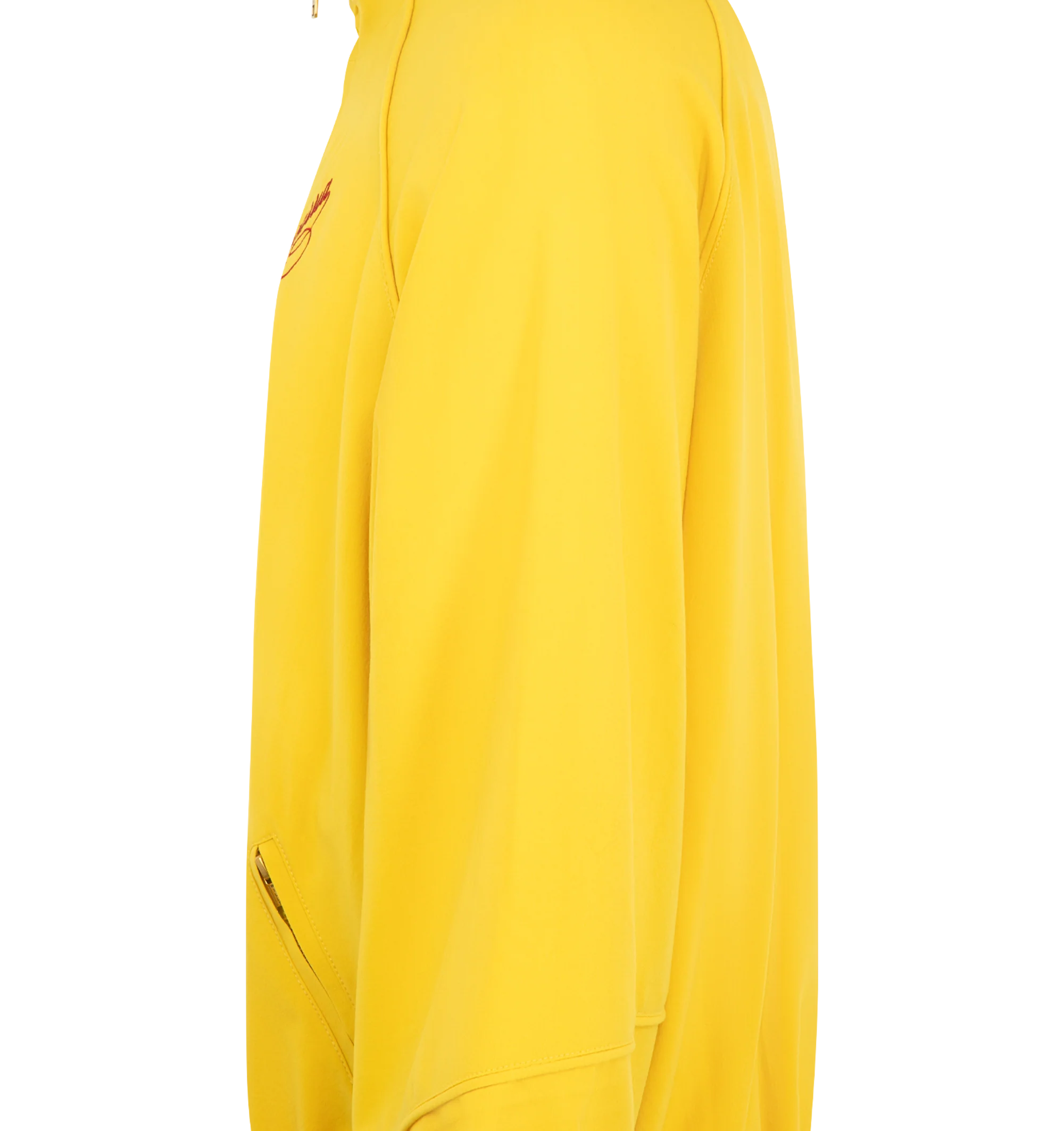 Image 3 of 3 - YELLOW - Willy Chavarria Men's Ruff Rider Track Jacket featuring script logo on the front chest, stand collar, golden zip front, long dolman sleeves with elasticized cuffs, side zip pockets, elasticized hem and relaxed cut. Main Material: Cotton. Made in USA.