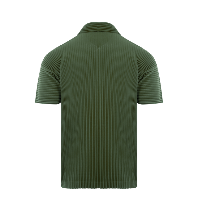 Image 2 of 2 - GREEN - ISSEY MIYAKE Polo featuring polo collar, short sleeves, regular fit and pleats throughout. 100% polyester.