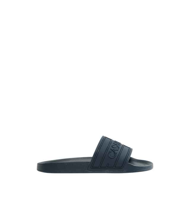 Image 1 of 4 - BLUE - CASABLANCA Logo Pool Slides featuring a slip on design, the house's signature Casablanca logo on its uppers, a sculpted footbed and a textured rubberised sole. 100% rubber. Made in Portugal.