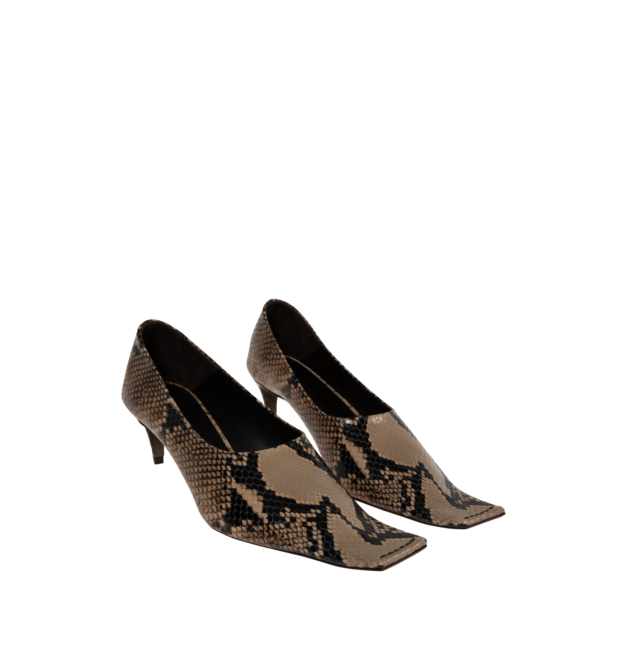 Image 2 of 4 - BROWN - Khaite Womens Marlene Pumps are crafted from snake-effect leather. Feature a square toe, sculptural heel, leather lining, and leather sole. Main Material: Leather. Made in Italy.