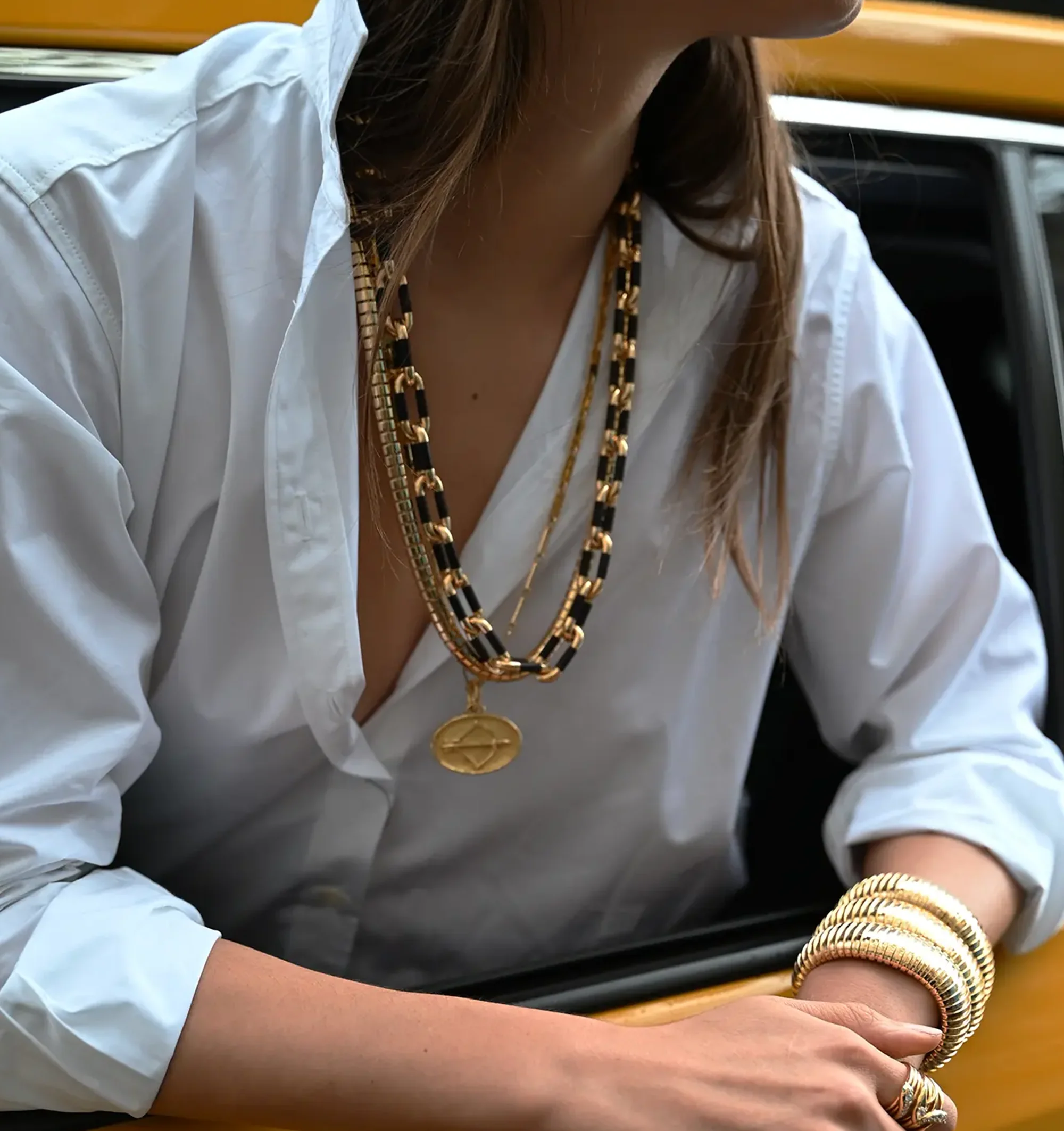 Image 3 of 3 - GOLD - SIDNEY GARBER Tab Chain Necklace featuring interconnected rectangles. 18k Yellow Gold. 27 Inches Long. 