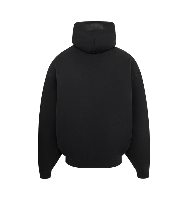Image 2 of 2 - BLACK - VETEMENTS Taped Logo Hoodie featuring french terry hoodie, drawstring at hood, tape appliqu with logo at hood and chest, kangaroo pocket at front, rib-knit hem and cuffs and dropped shoulders. 80% cotton, 20% polyester. Made in Portugal. 