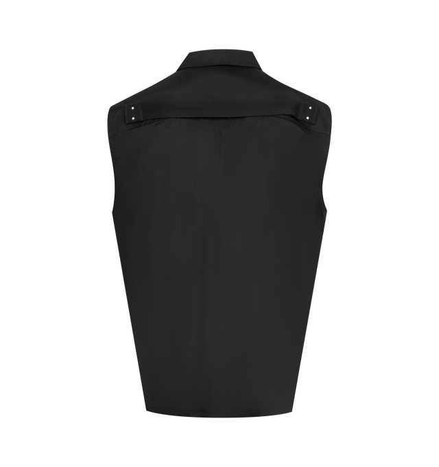 Image 2 of 2 - BLACK - RICK OWENS Jumbo SL Overshirt featuring sleeveless boxy fit, two front flap pockets, classic collar and snap button closure. 97% nylon, 3% polyurethane. Made in Italy.