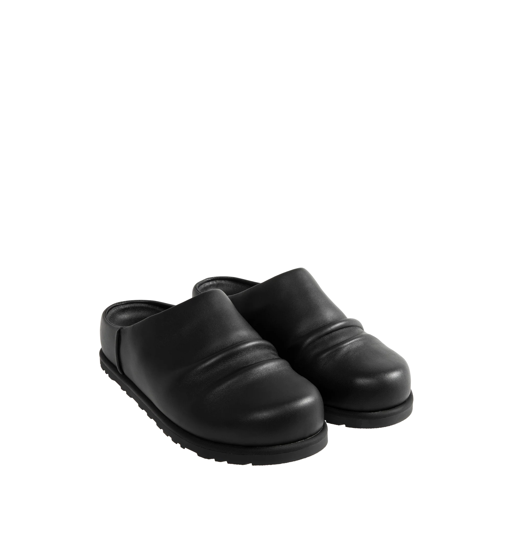 Image 2 of 4 - BLACK - UGG x Willy Chavarria Otzo Clog is crafted from premium black leather and features a slip-on silhouette for effortless everyday wear. Designed with custom Chavarria hardware logo and UGG's signature comfort-focused construction, the clog offers a refined take on casual footwear. Main Material: Leather. Unisex style in men's sizes.