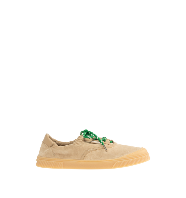 Image 1 of 5 - BROWN - MONCLER Vera Leisure Suede Sneakers featuring suede upper, leather lining, lace-up and rubber sole. Sole height 2.4 cm. Made in Italy.