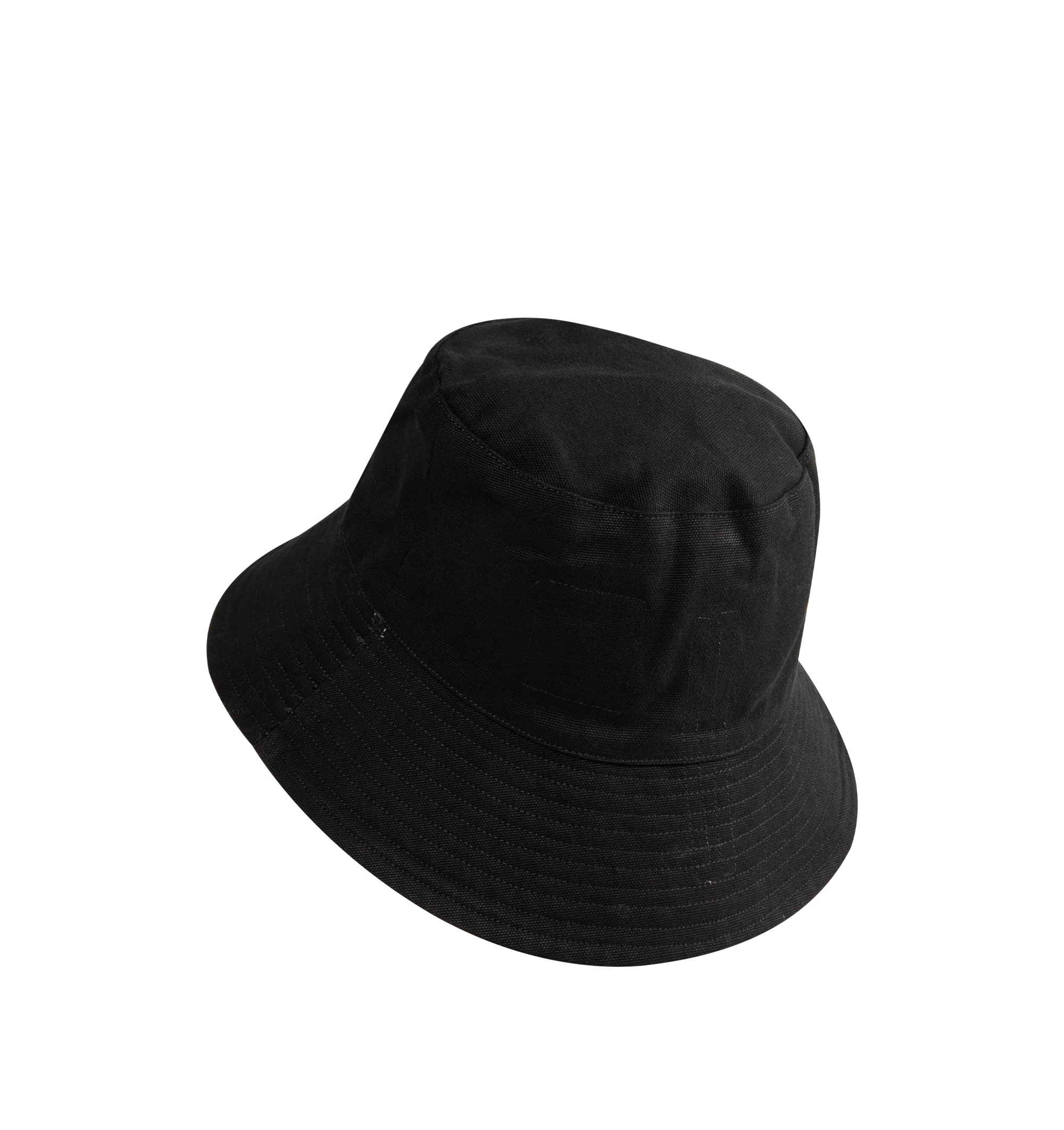 Image 2 of 2 - BLACK - Rick Owens DRKSHDW Gilligan Hat is crafted from foil-treated stretch denim and features the brand's signature bucket hat silhouette with a worn-in, garment-dyed finish. Designed with fading throughout, topstitch detailing, quilted trim, and a self-tie chin strap, the hat reflects the labes distinctive blend of utilitarian function and avant-garde style. Main Material: 85% Cotton, 10% Polyester, 5% Elastane. Lining: 100% Cotton. Made in Italy. 