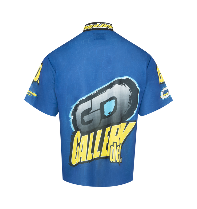 Image 2 of 2 - BLUE - GALLERY DEPT. Freestyle Jersey Top featuring regular fit, stand collar, short sleeves and graphic print at front and back. 100% polyester.