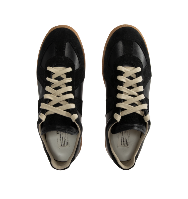 Image 5 of 5 - BLACK - Maison Margiela High Quality Luxury Sneakers featuring lace-up sneakers in buffed nappa calfskin and calfskin suede, contrasting sole, Maison Margiela logo label on the tab, internal High Quality Luxury label, internal elastic and all-over Maison Margiela logo insole. 100% calf leather. Sole: 100% rubber. Made in Italy.