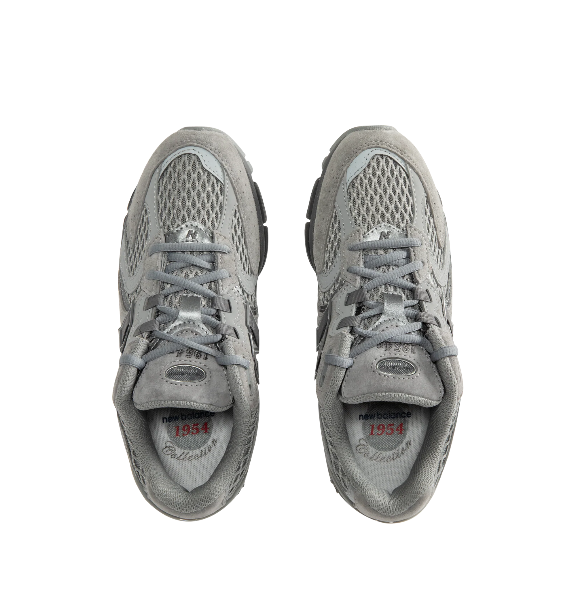 Image 5 of 5 - GREY - New Balance 1954R Unisex Sneakers feature a suede and mesh upper inspired by the 2002 and 1906 models, combining breathable mesh with synthetic and pig suede overlays. ABZORB midsole cushioning absorbs impact through a combination of cushioning and compression resistance, while a traditional lace-up closure provides an adjustable fit. Upper: Synthetic, Mesh, and Pig Suede.